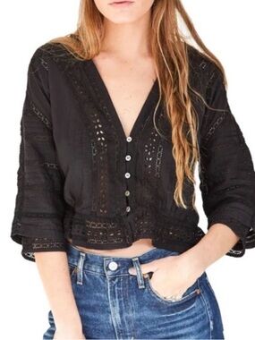 Loveshackfancy black Victorian eyelet top botanic blouse xs/s
